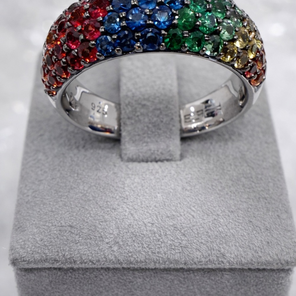 Effy 935 Sterling Silver Rainbow pave  Ring - Multicolor Ring Sz 7 new